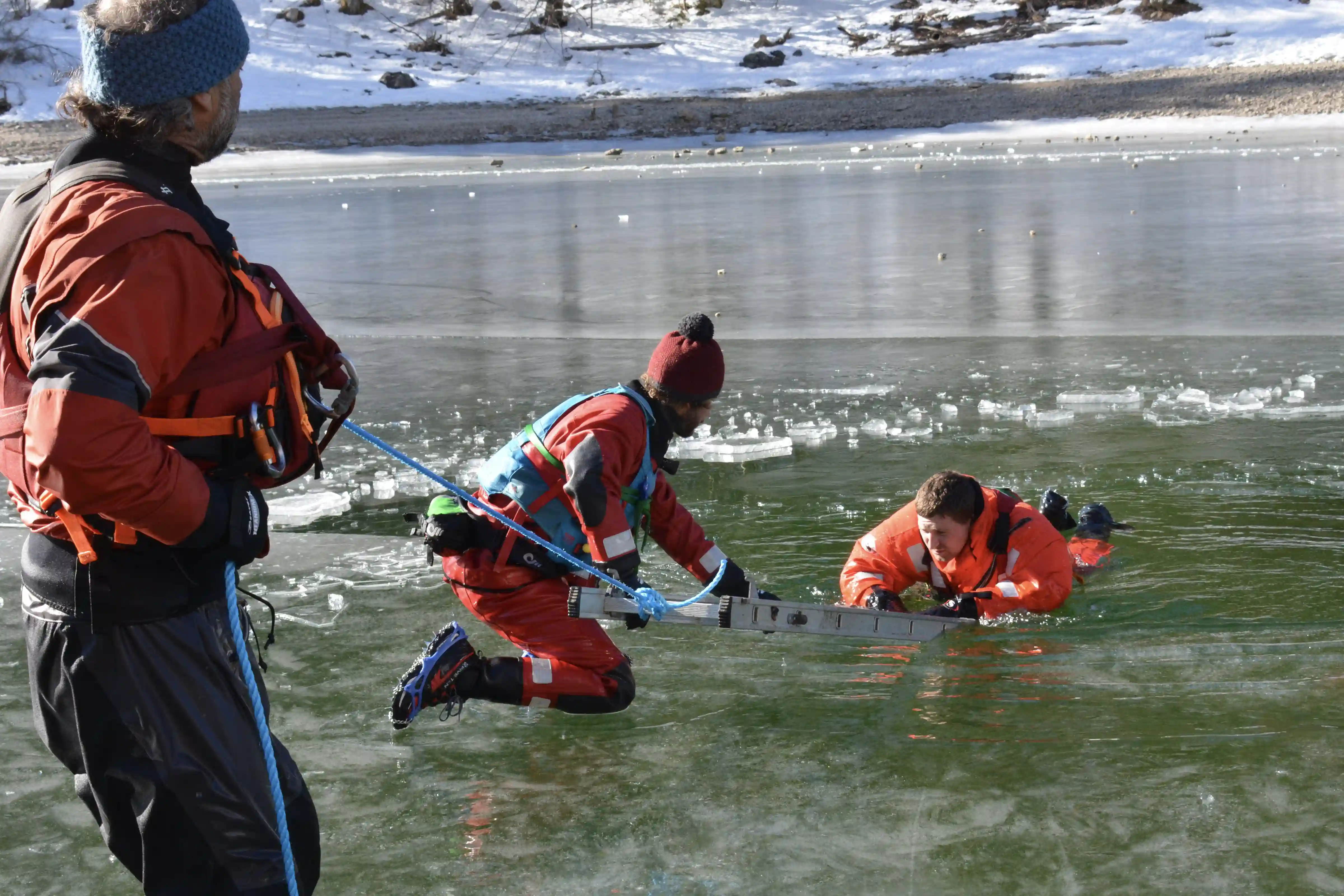 Rescue 3 Ice Rescue Technician Course Saving Person From Cold Water In Lake With Ice